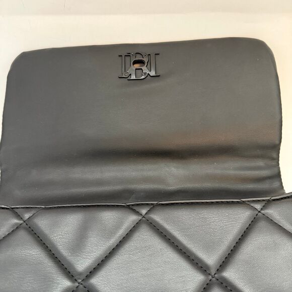 Badgley Mischka Vegan Leather Quilted Purse Shoulder Hand Bag Black Link Chain - Picture 8 of 9